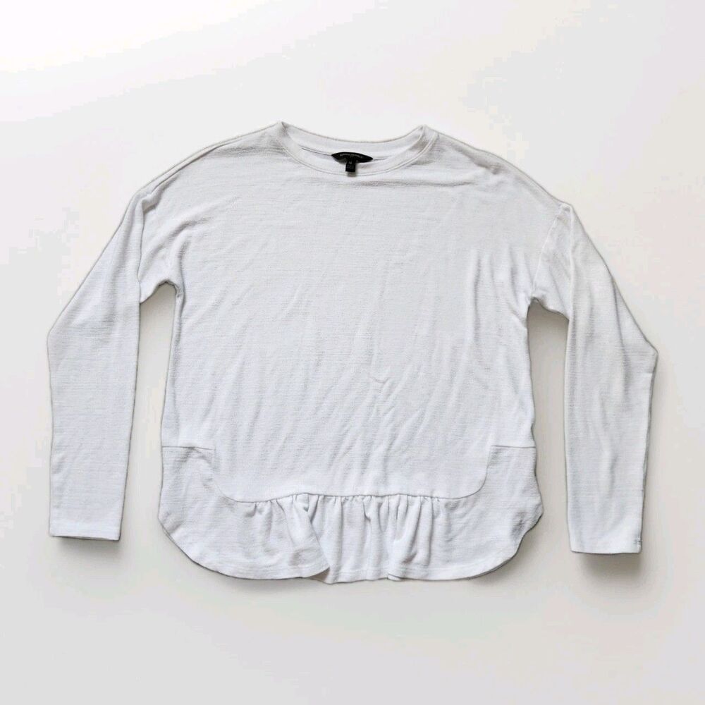 Banana Republic White Long Sleeve Ruffle Hem Top